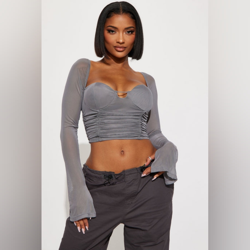 Mia Bella Mesh Top - Grey fashion Nova brand new